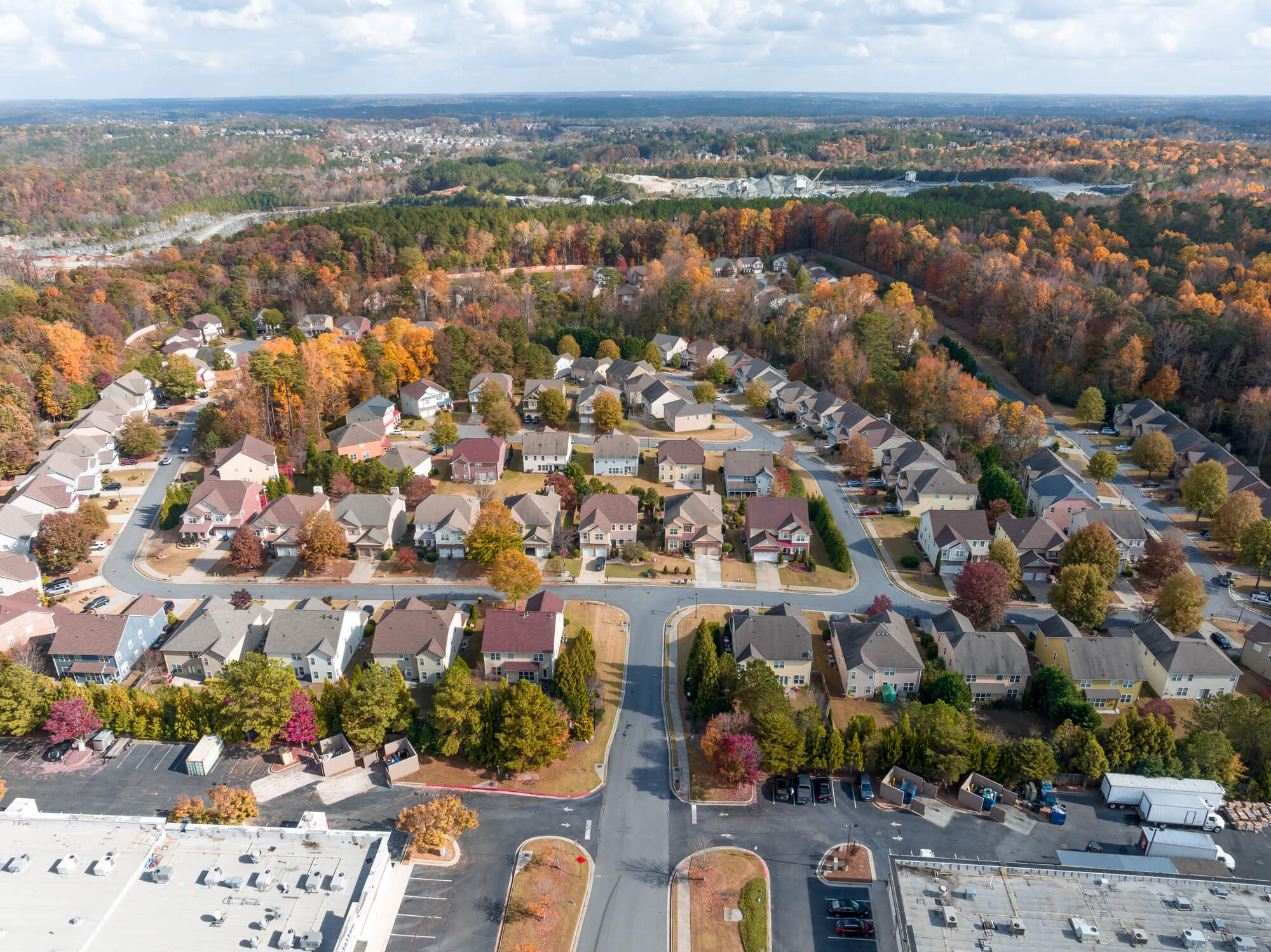 Aerial view of suburban neighborhood