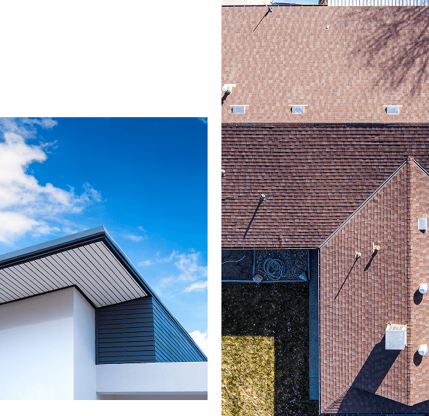 Modern roof design against blue sky